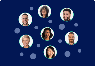 Collage of diverse professional team member portraits representing expert customer support.