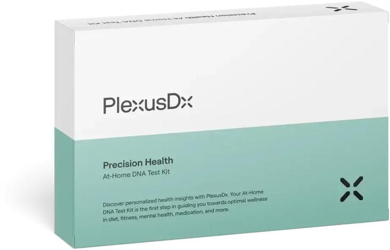 PlexusDx Box - PlexusDx Precision Health At-Home DNA Test Kit in white and teal packaging.