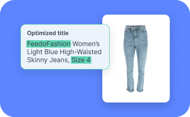 Blue jeans as product image with optimized product title overlay