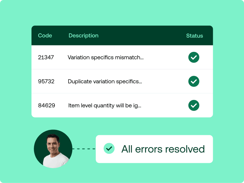 Inventory management dashboard confirming all product data errors have been successfully resolved.